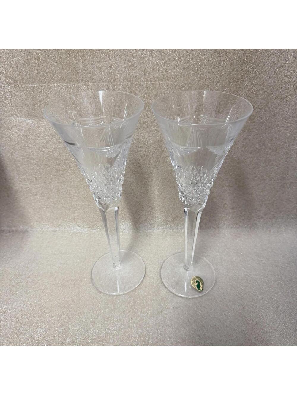Pair Waterford Crystal Champagne Flutes The Millennium Collection PEACE Dove Set